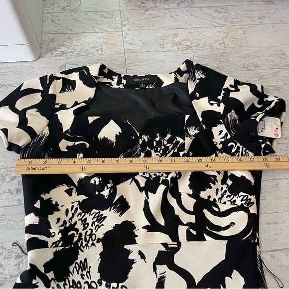 NWT Nine West Black Cream Textured Floral Print Dress size 8 - Picture 8 of 12